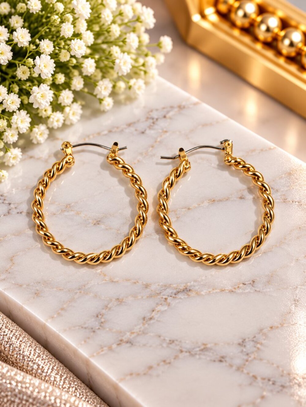 Gold Tone Twisted Rope Hoop Earrings Classic Statement Hoops - Women Jewelry